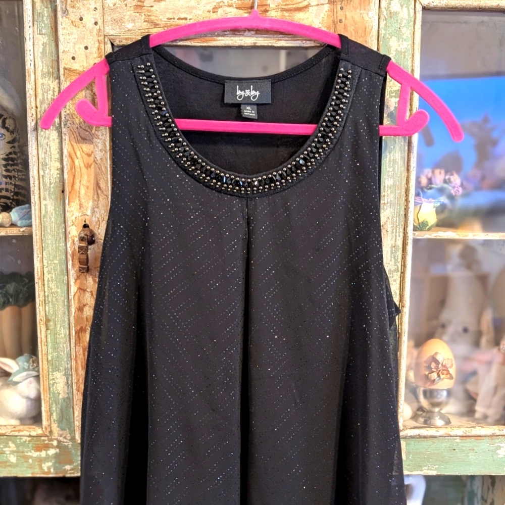Black Top with Embellished Neckline